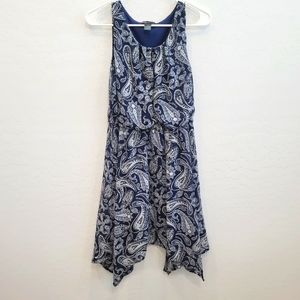 💕 Love Ryan Navy Blue & White Paisley Print Dress Women's Size Small